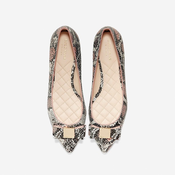 Cole Haan Tali Bow Flat In Misty Rose Snake Print - Picture 2 of 9